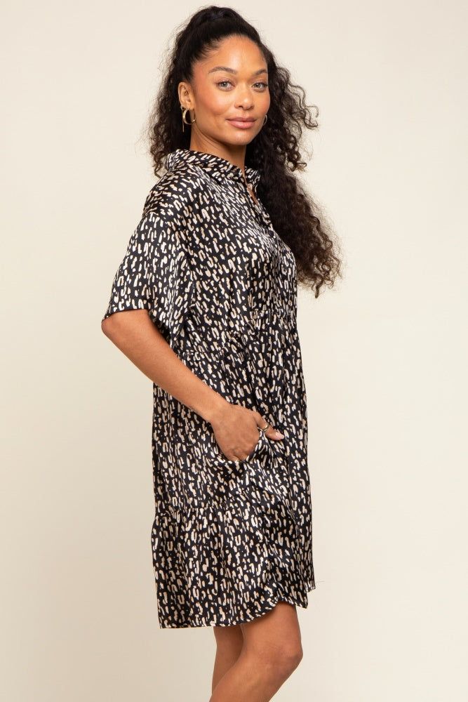 Black Printed Satin Collared Dress sold by Pinkblush product image thumbnail 2