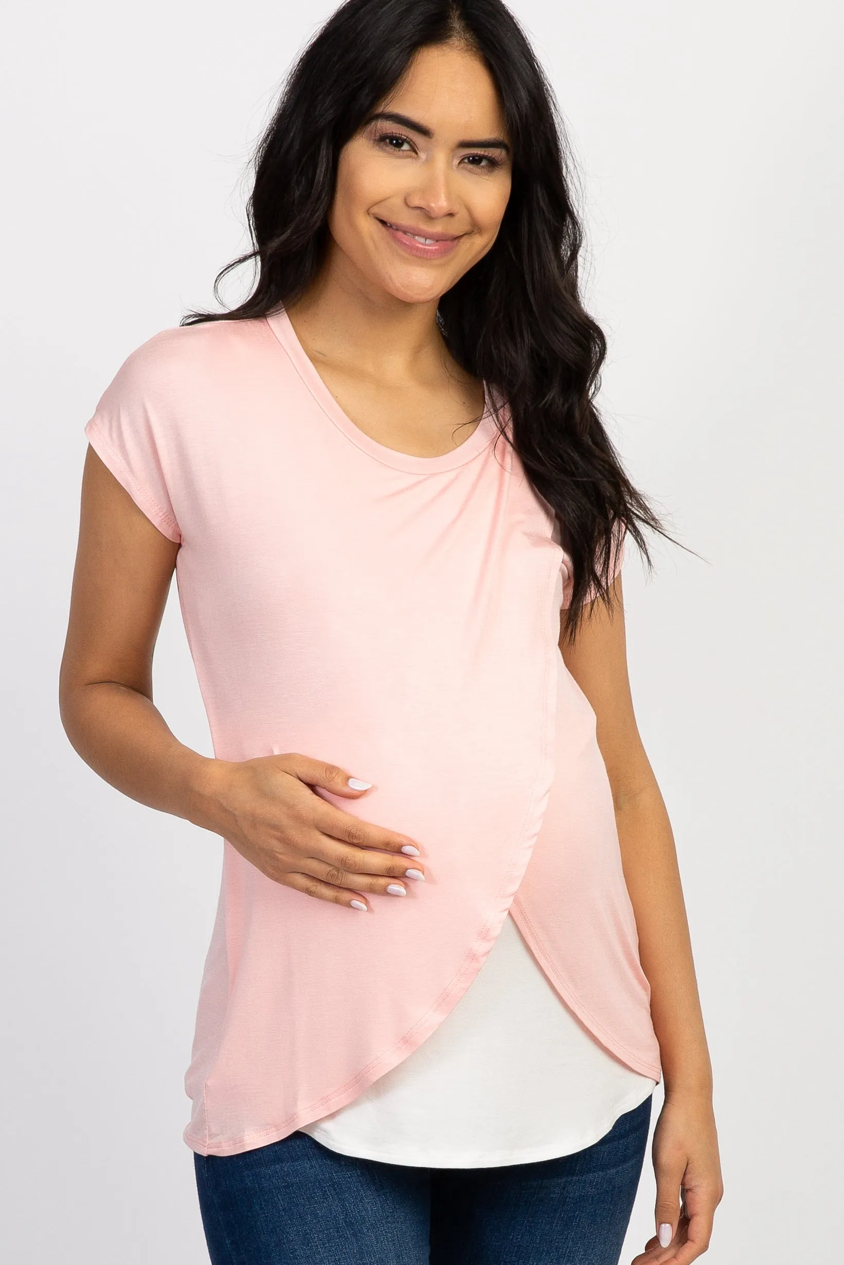 Pink Layered Wrap Front Maternity/Nursing Top sold by Pinkblush
