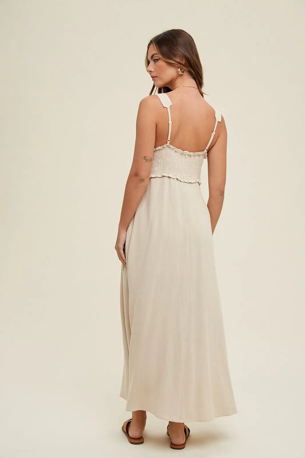 Beige Button Down Smocked Dress sold by Pinkblush product image thumbnail 3