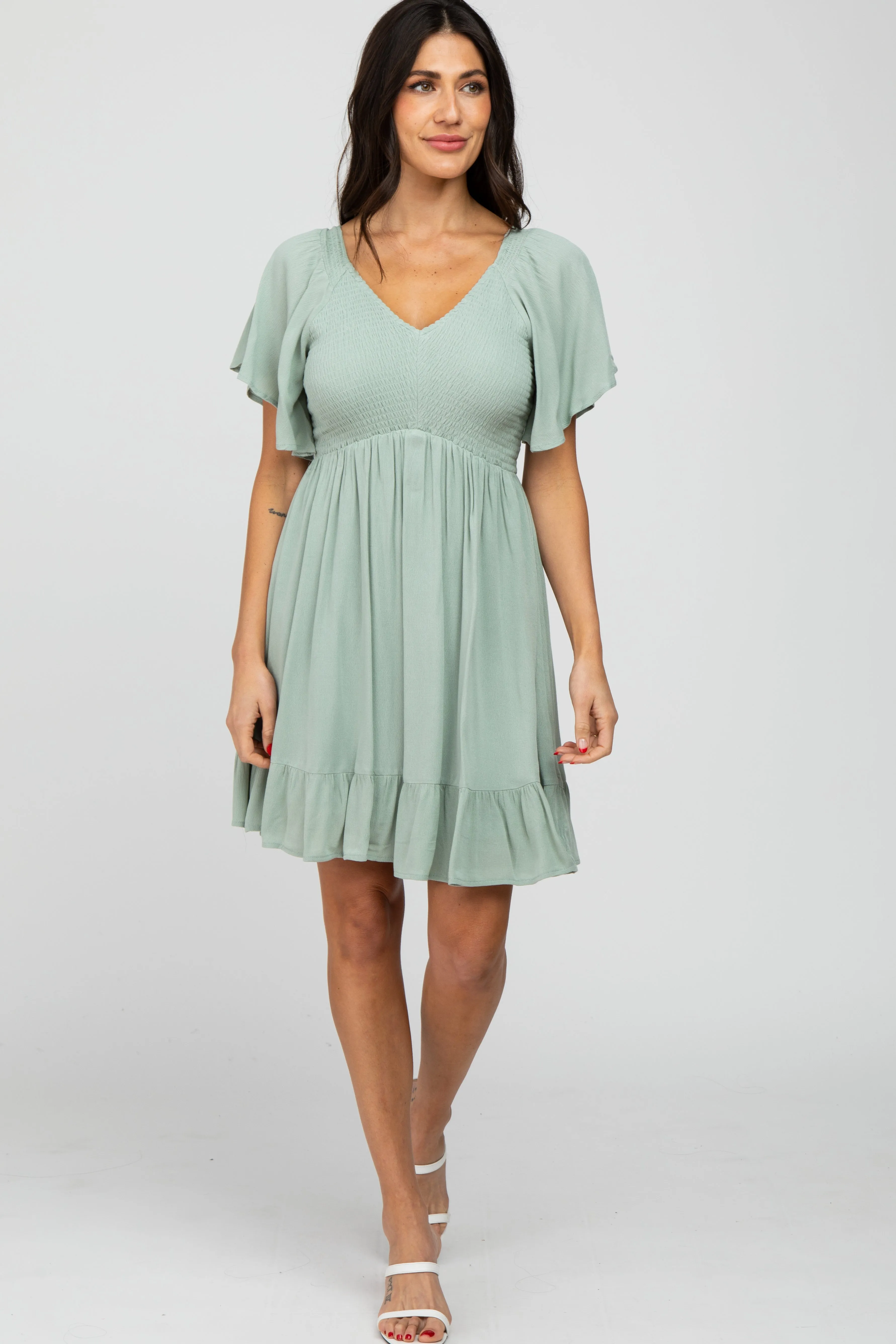 Mint Green Smocked Front Ruffle Hem Dress sold by Pinkblush product image thumbnail 2