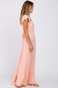 Peach Off Shoulder Tie Back Maxi Dress sold by Pinkblush
