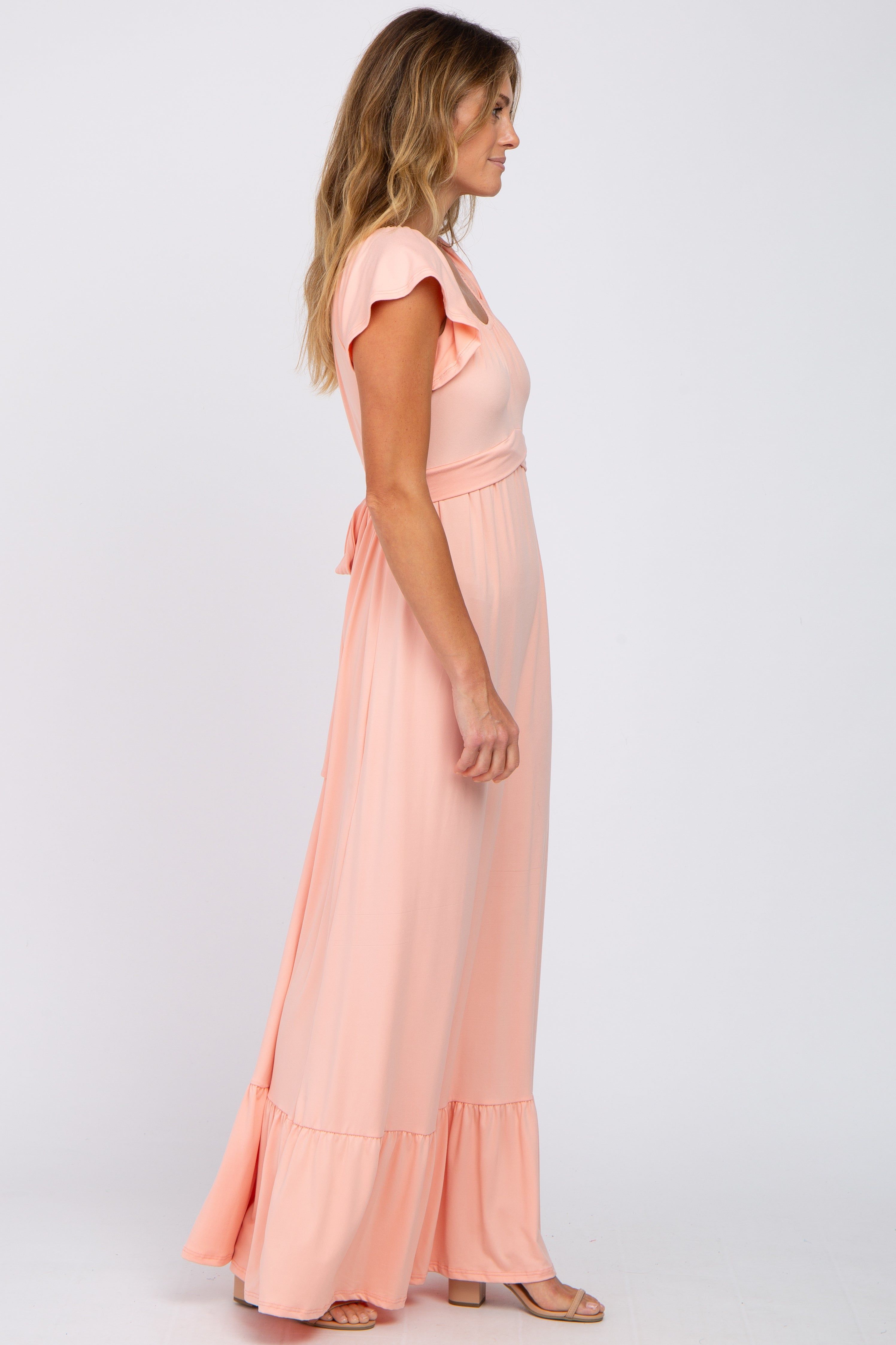 Burgundy Floral Tiered Maternity Midi Dress sold by Pinkblush product image thumbnail 5