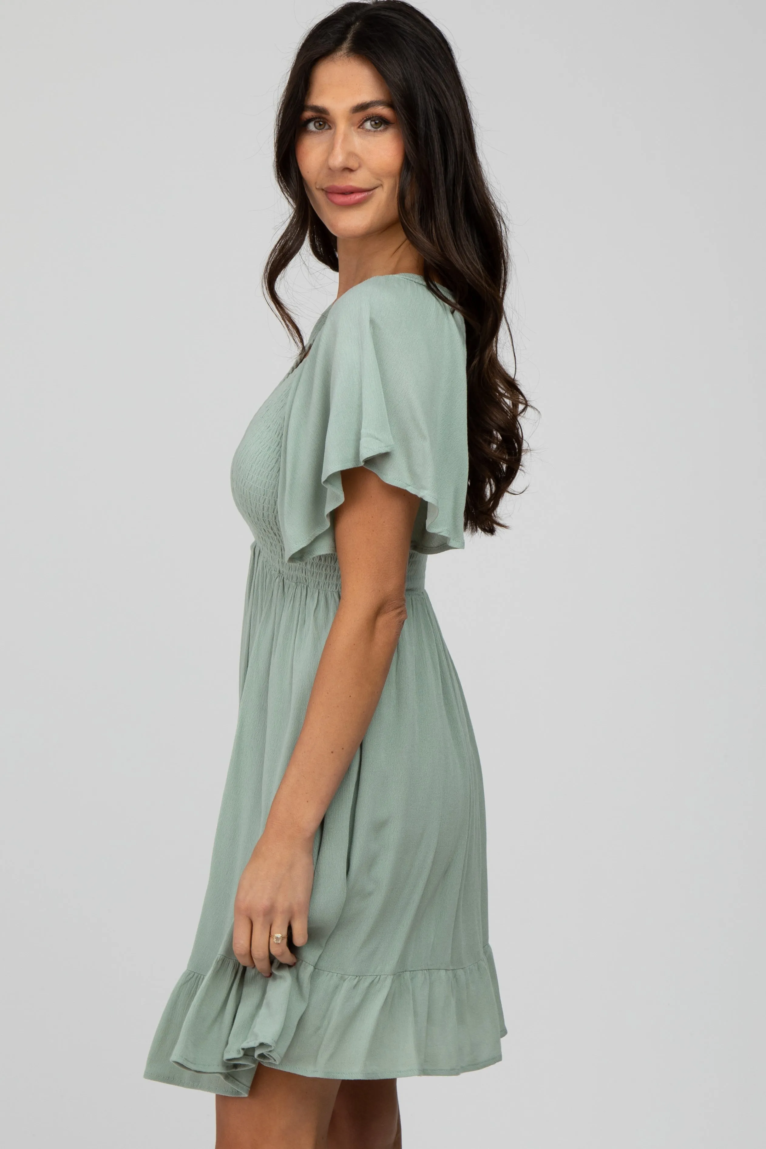 Mint Green Smocked Front Ruffle Hem Dress sold by Pinkblush product image thumbnail 3