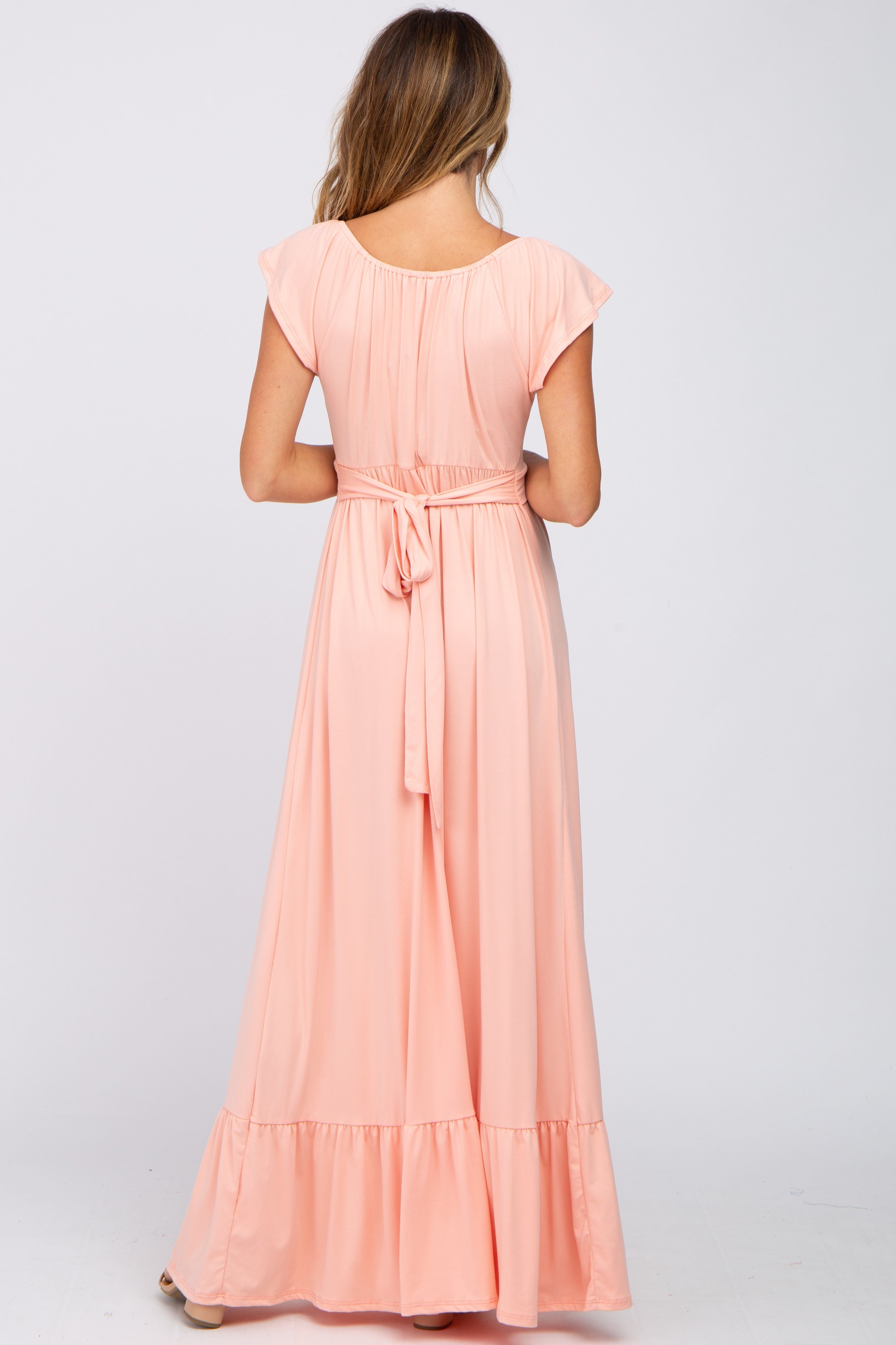 Peach Off Shoulder Tie Back Maxi Dress sold by Pinkblush product image thumbnail 3