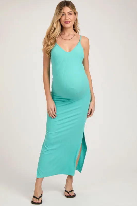 Jade Ribbed Side Slit Maternity Maxi Dress sold by Pinkblush