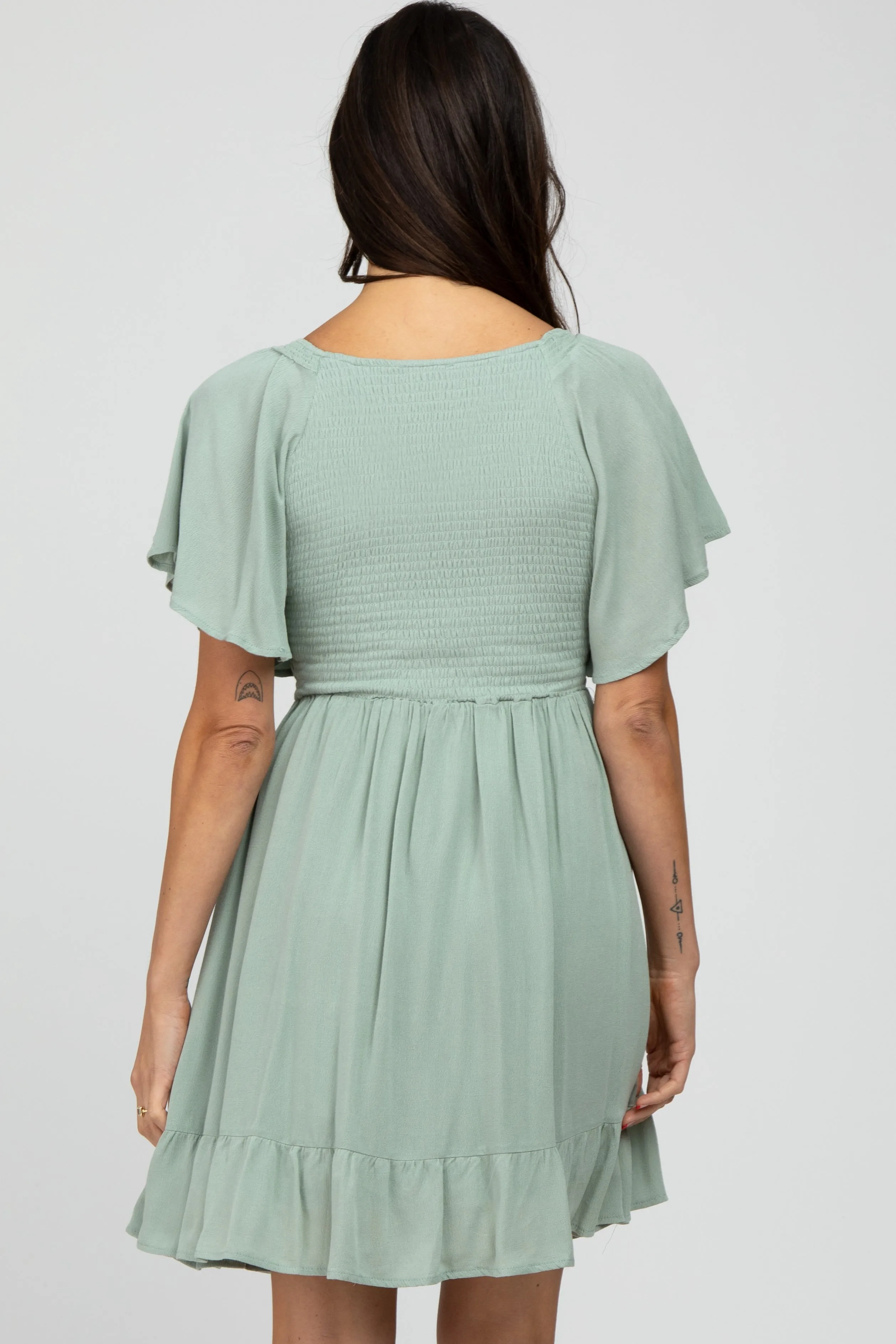 Mint Green Smocked Front Ruffle Hem Dress sold by Pinkblush product image thumbnail 4