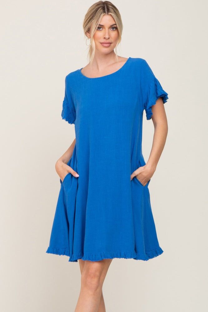 Royal Blue Fringe Linen Maternity Dress sold by Pinkblush product image thumbnail 5