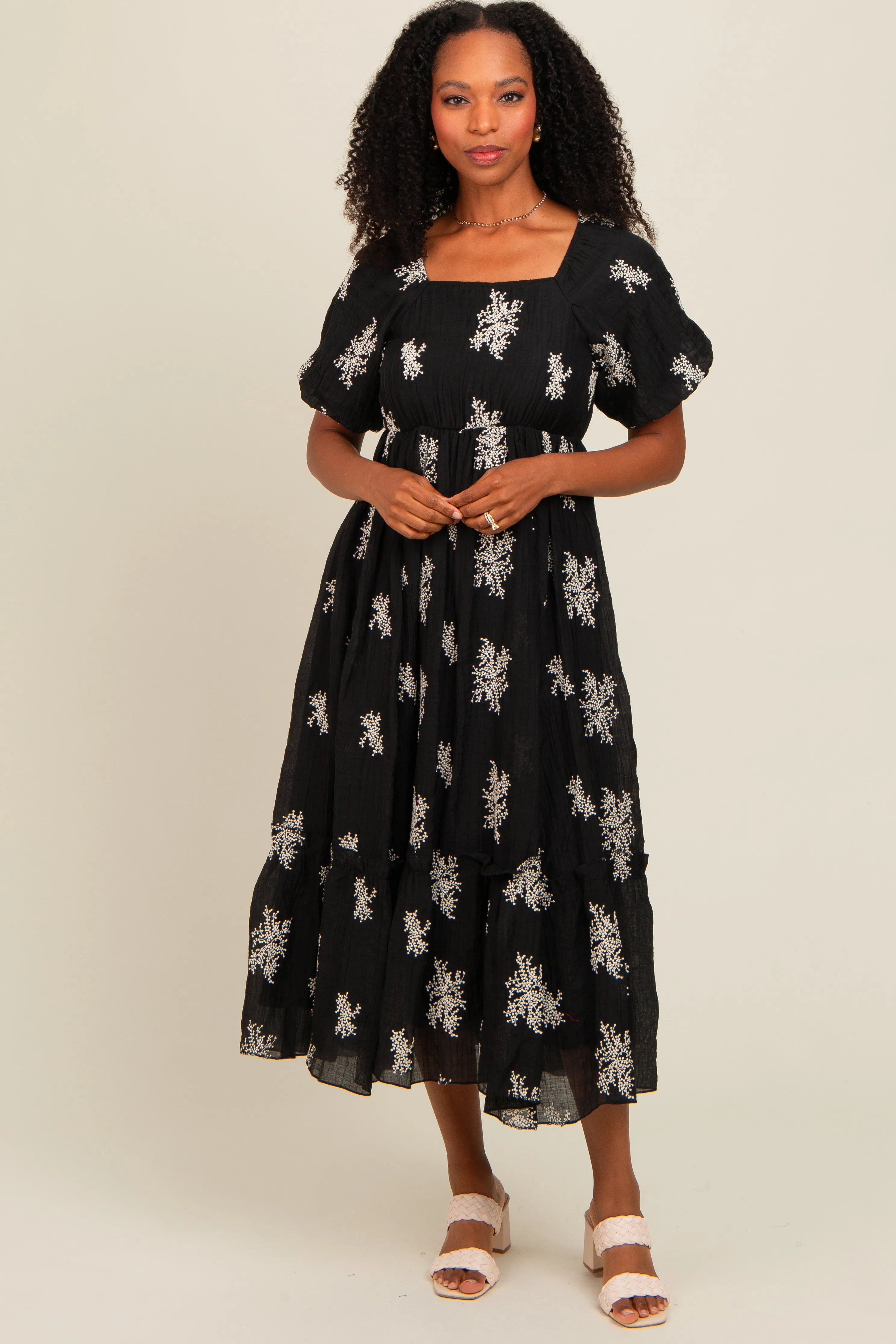 Black Floral Print Ruffle Hem Maternity Midi Dress sold by Pinkblush product image thumbnail 4