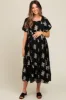 Black Floral Print Ruffle Hem Maternity Midi Dress sold by Pinkblush