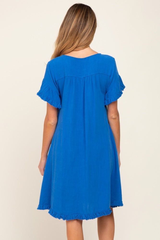 Royal Blue Fringe Linen Maternity Dress sold by Pinkblush product image thumbnail 3