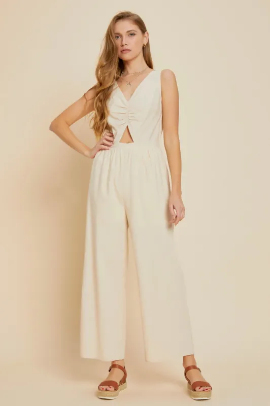 Cream Wide-Leg Jumpsuit sold by Pinkblush