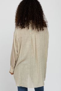 Beige Lightweight Sheer Button Down Blouse sold by Pinkblush