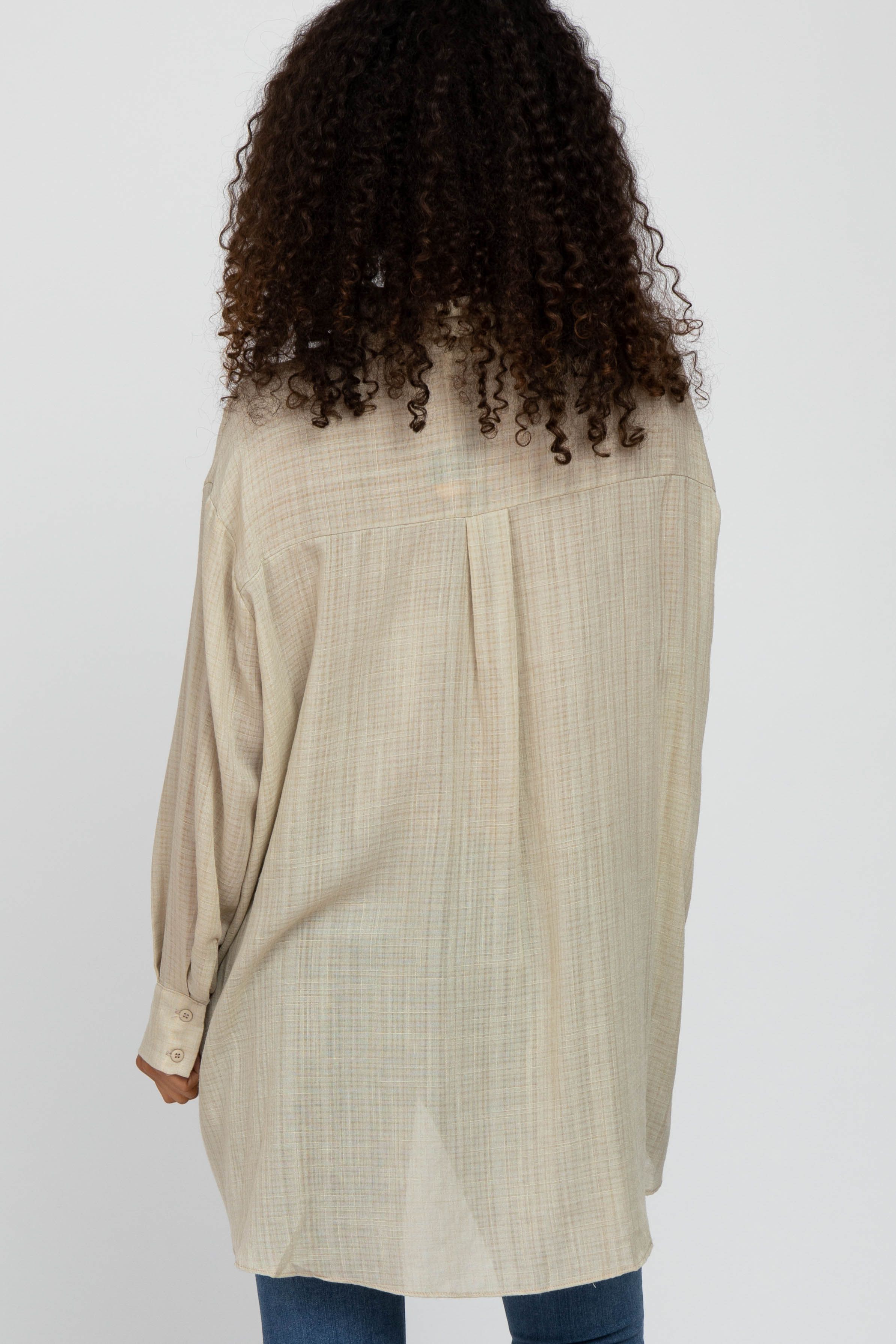 Beige Lightweight Sheer Button Down Blouse sold by Pinkblush product image thumbnail 4