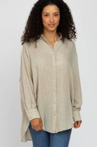 Beige Lightweight Sheer Button Down Blouse sold by Pinkblush