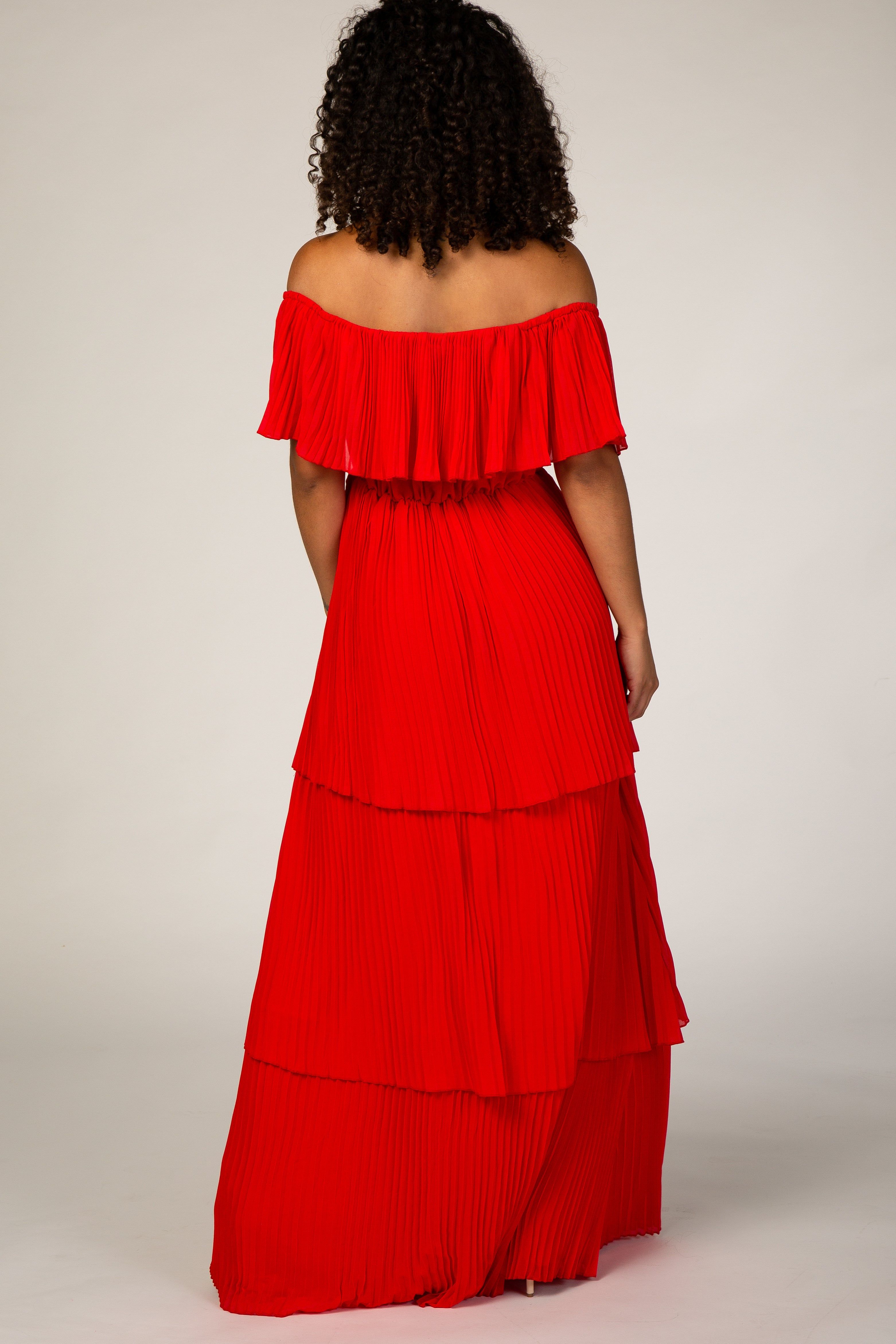 Red Pleated Ruffle Tiered Maxi Dress sold by Pinkblush product image thumbnail 3