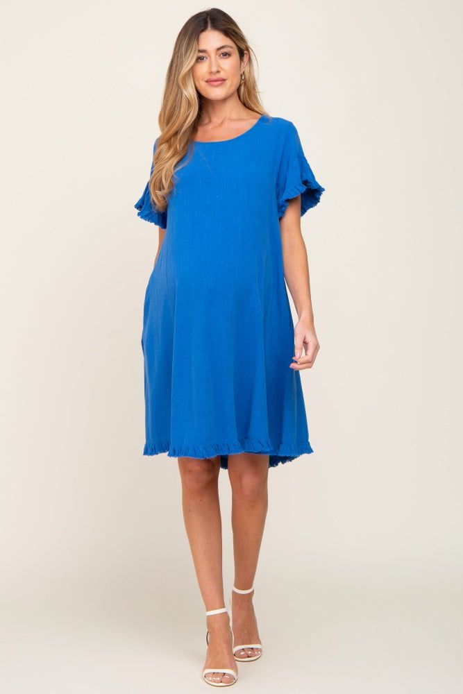Royal Blue Fringe Linen Maternity Dress sold by Pinkblush product image thumbnail 4