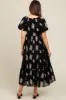 Black Floral Print Ruffle Hem Maternity Midi Dress sold by Pinkblush
