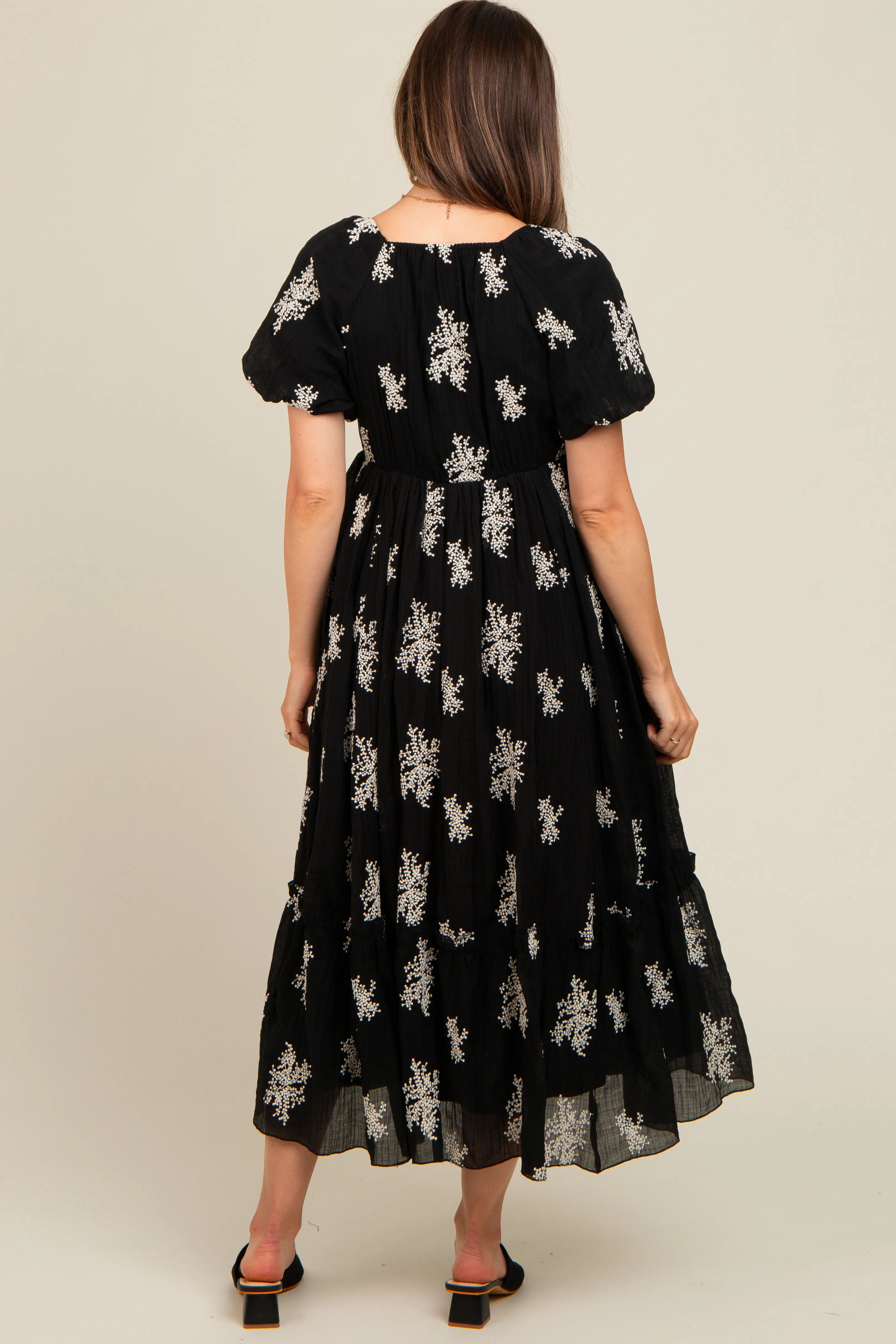 Black Floral Print Ruffle Hem Maternity Midi Dress sold by Pinkblush product image thumbnail 3