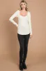Cream Ribbed Sweetheart Neck Long Sleeve Top sold by Pinkblush