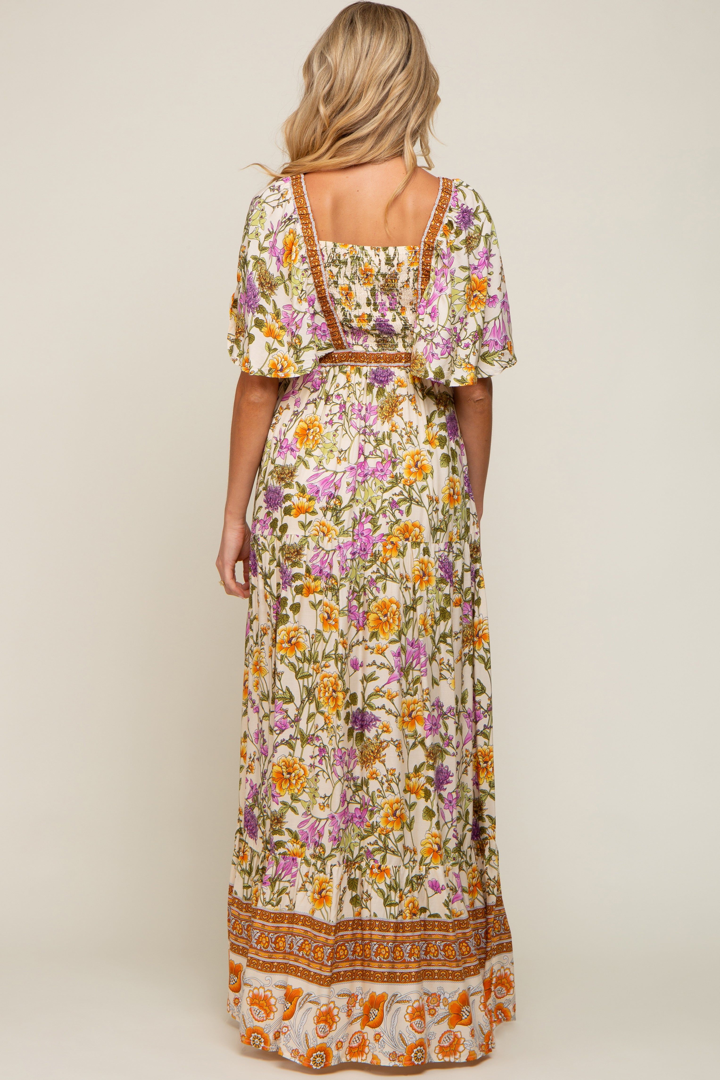 Cream Floral V-Neck Maternity Maxi Dress sold by Pinkblush product image thumbnail 3