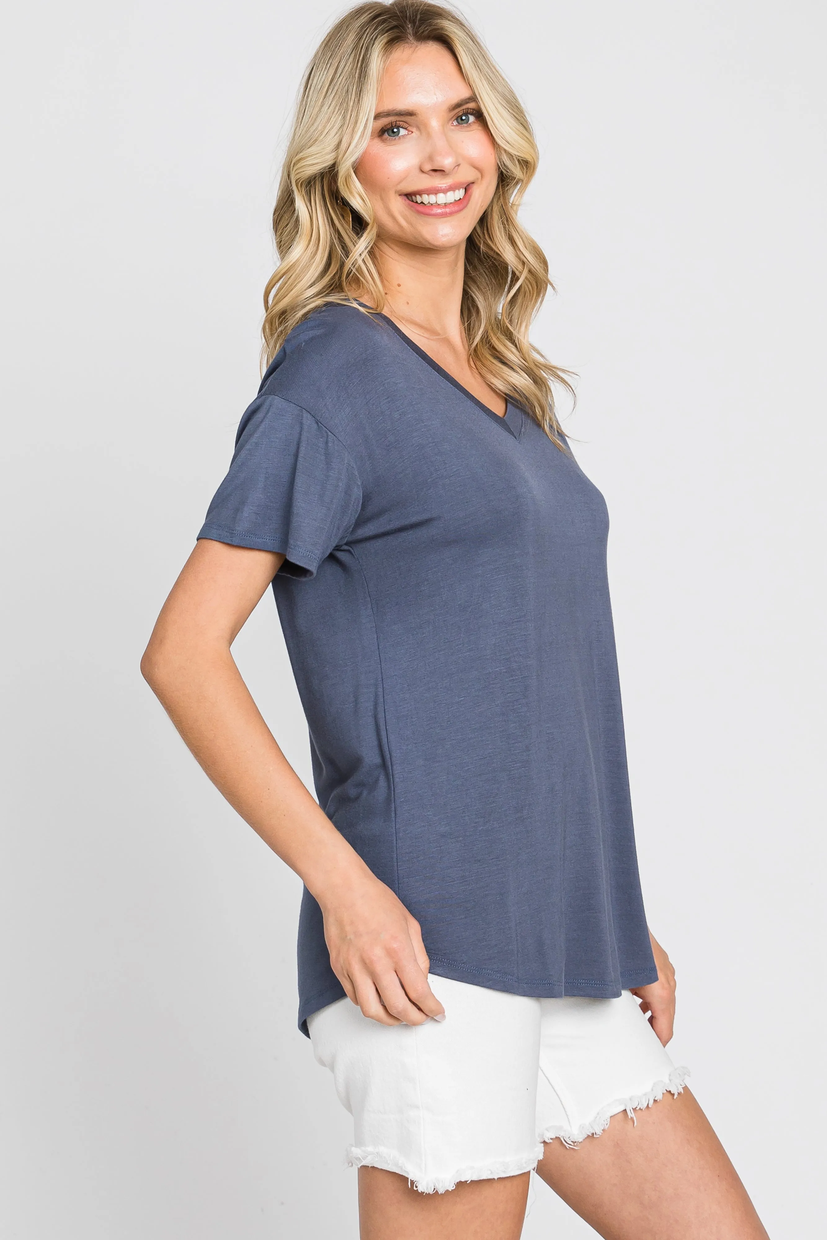 Blue V-Neck Basic Top sold by Pinkblush product image thumbnail 2