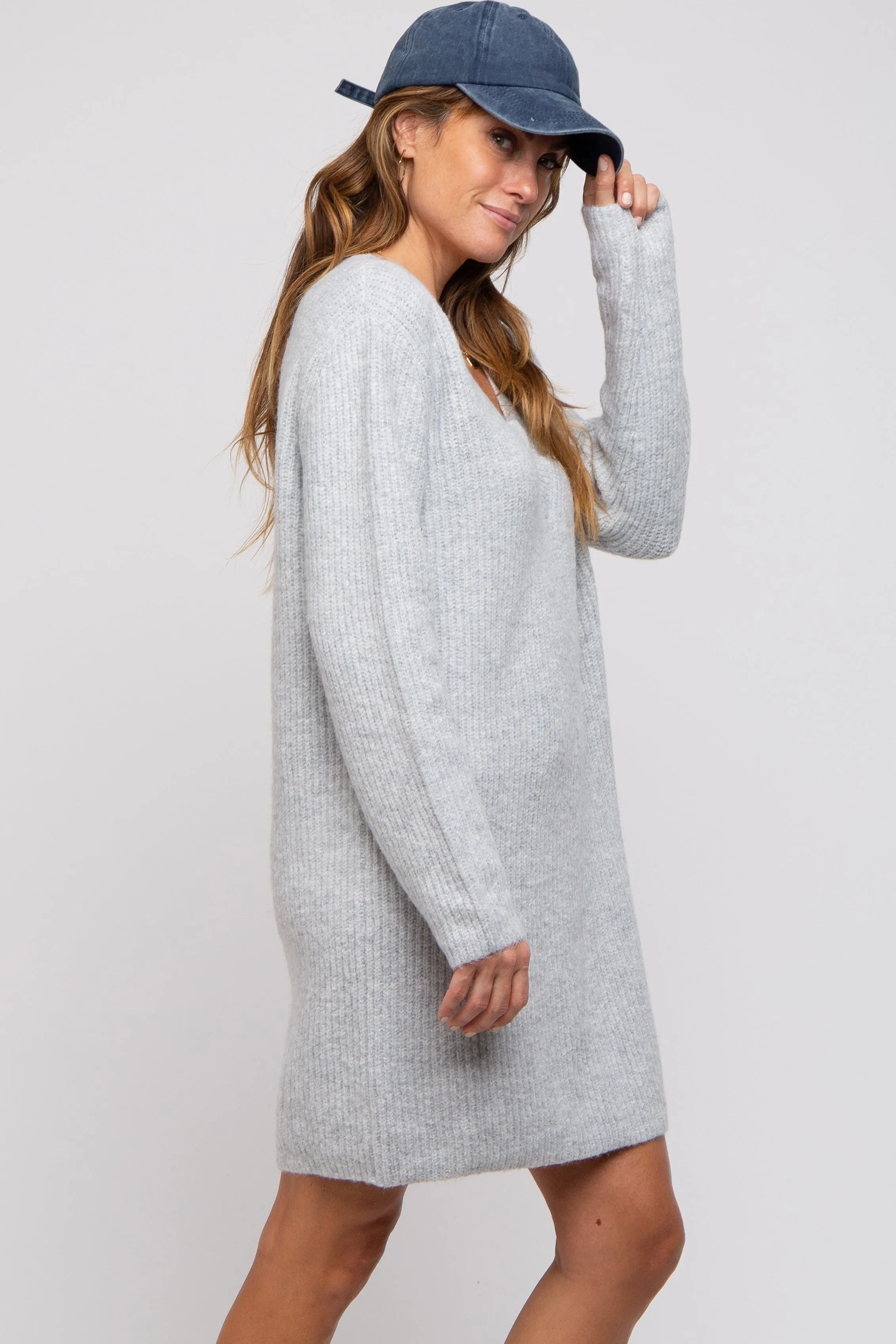 Heather Grey V-Neck Oversized Sweater Dress sold by Pinkblush product image thumbnail 2