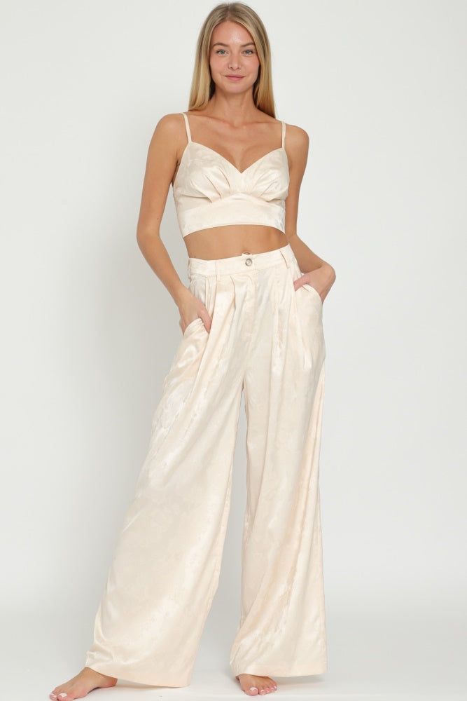 Ivory Bra Top And High Waisted Long Pant Set sold by Pinkblush