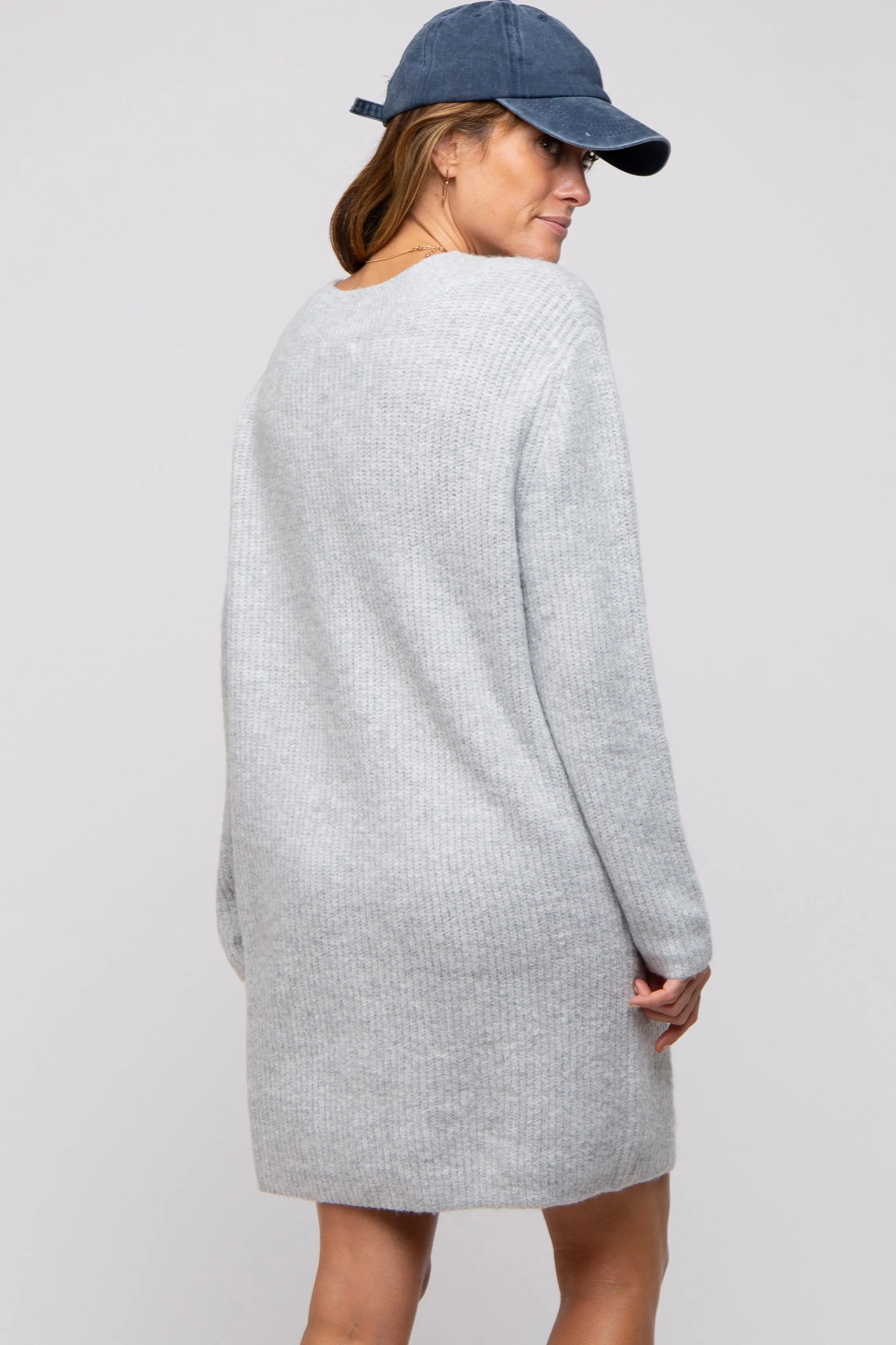 Heather Grey V-Neck Oversized Sweater Dress sold by Pinkblush product image thumbnail 3
