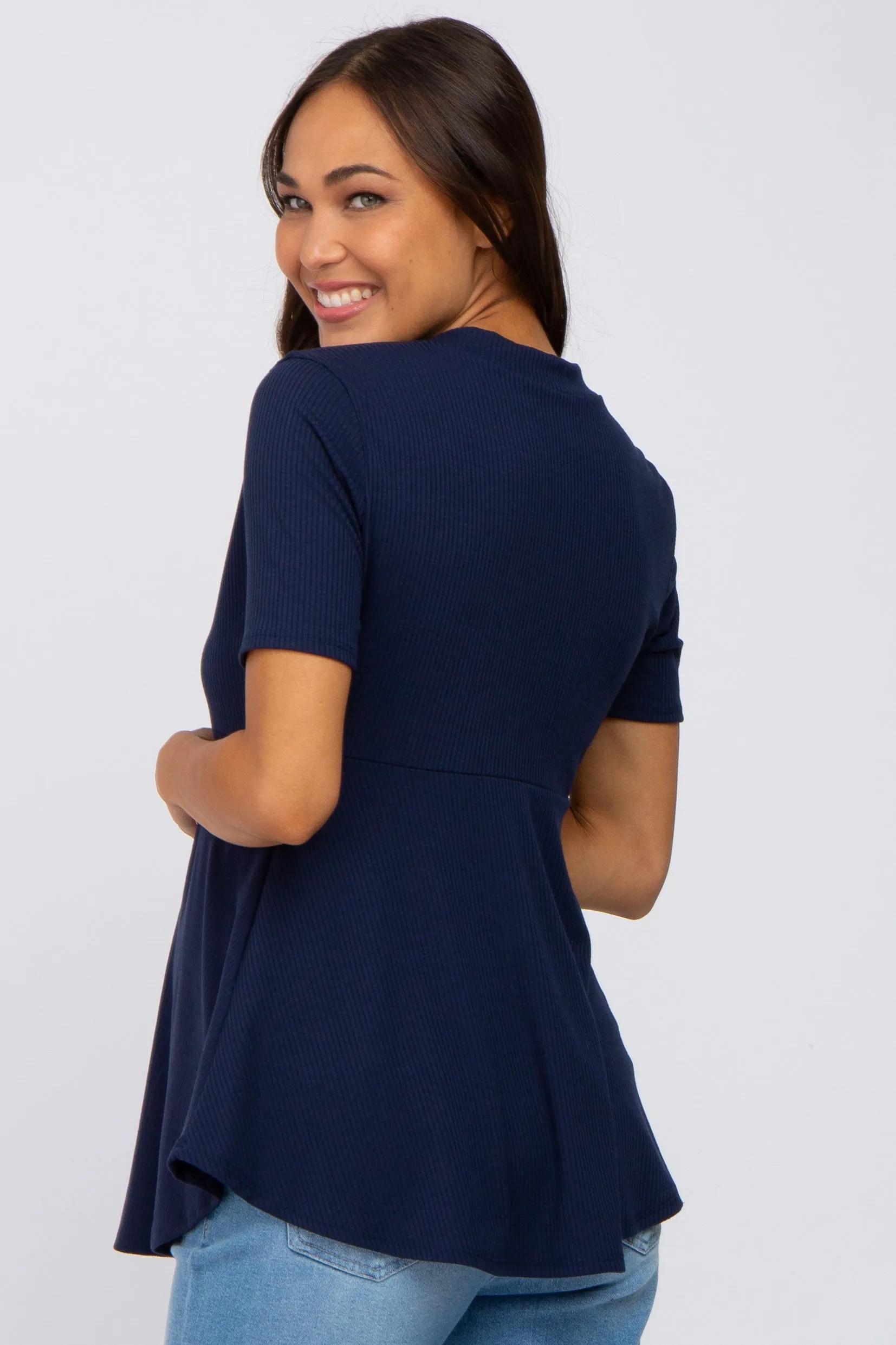 PinkBlush Navy Ribbed Button Accent Maternity Blouse sold by Pinkblush product image thumbnail 3