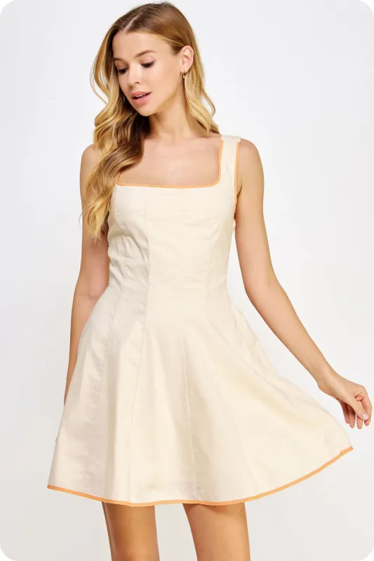 Cream Piping Contrast Sleeveless Linen Mini Dress sold by Pinkblush