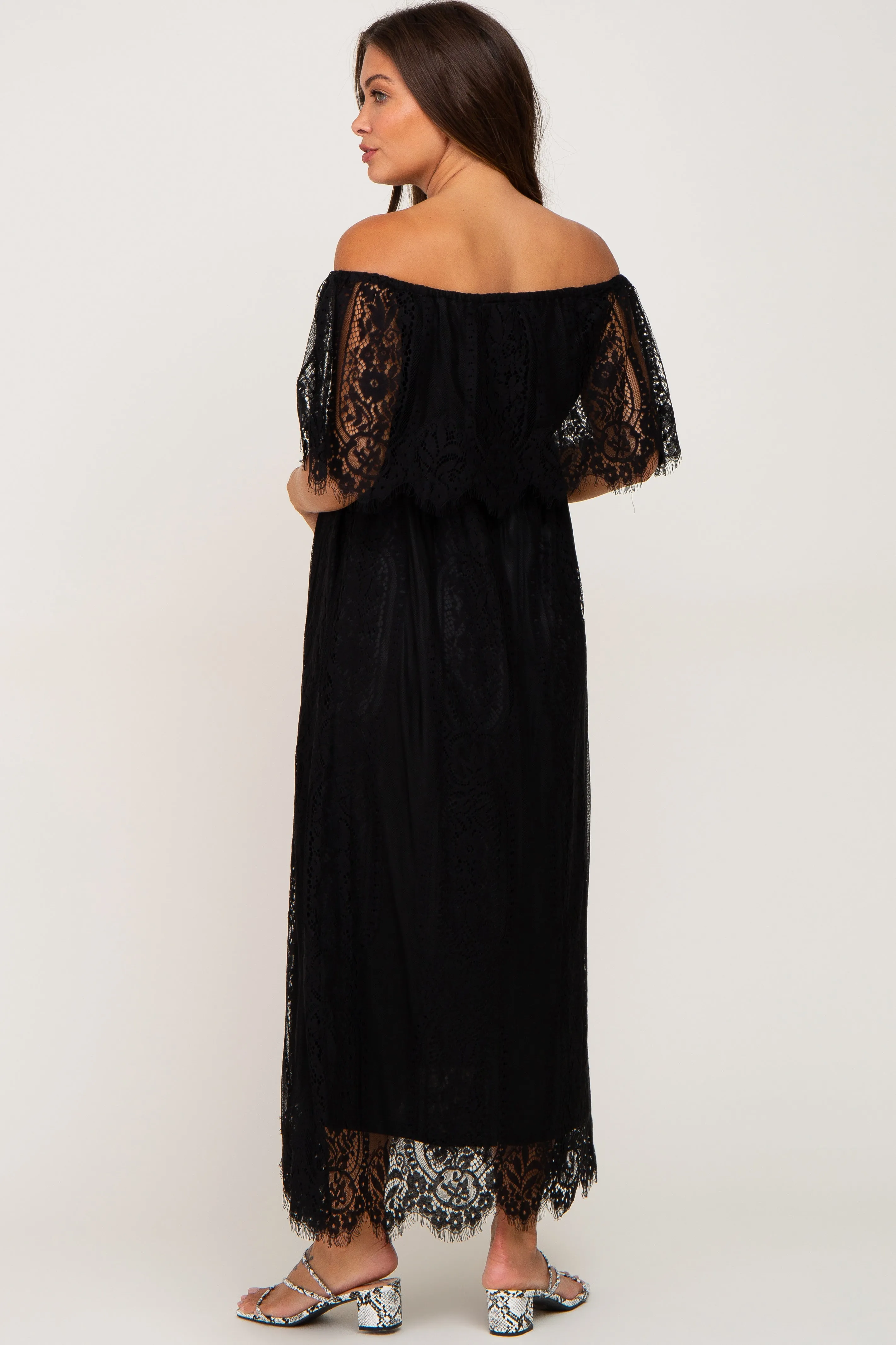 Black Lace Off Shoulder Maternity Maxi Dress sold by Pinkblush product image thumbnail 3