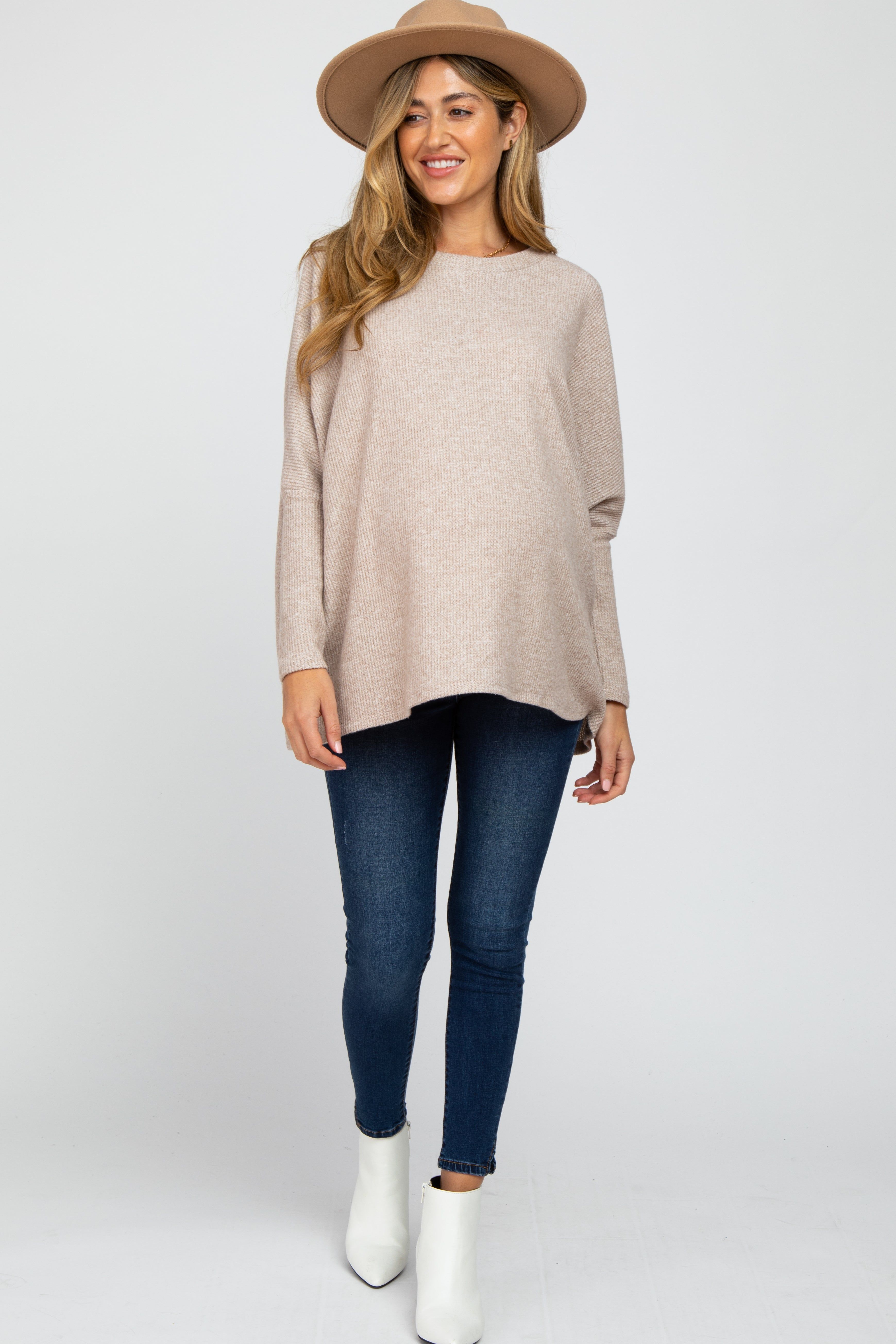 Beige Dolman Sleeve Soft Knit Maternity Top sold by Pinkblush product image thumbnail 4