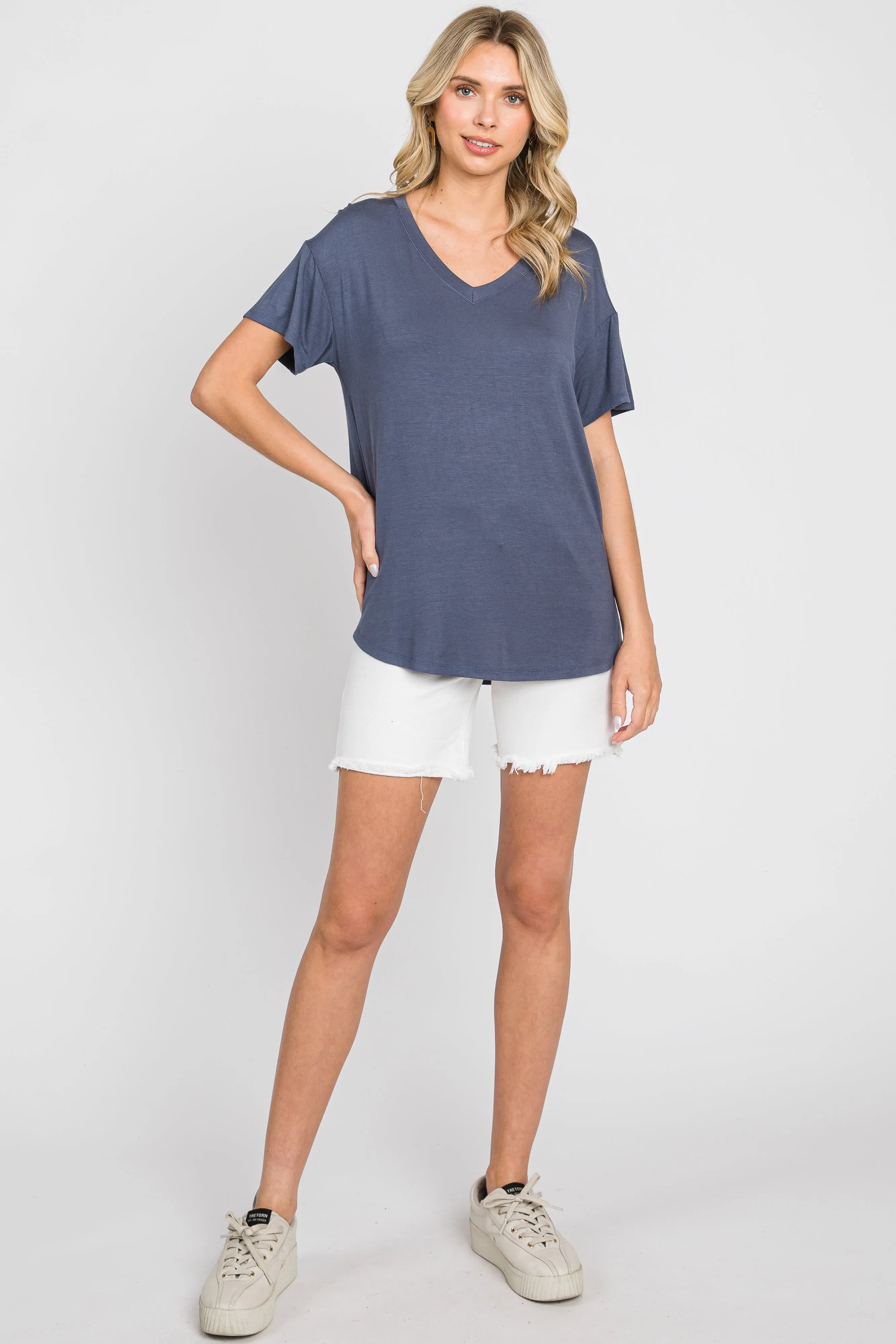 Blue V-Neck Basic Top sold by Pinkblush product image thumbnail 4
