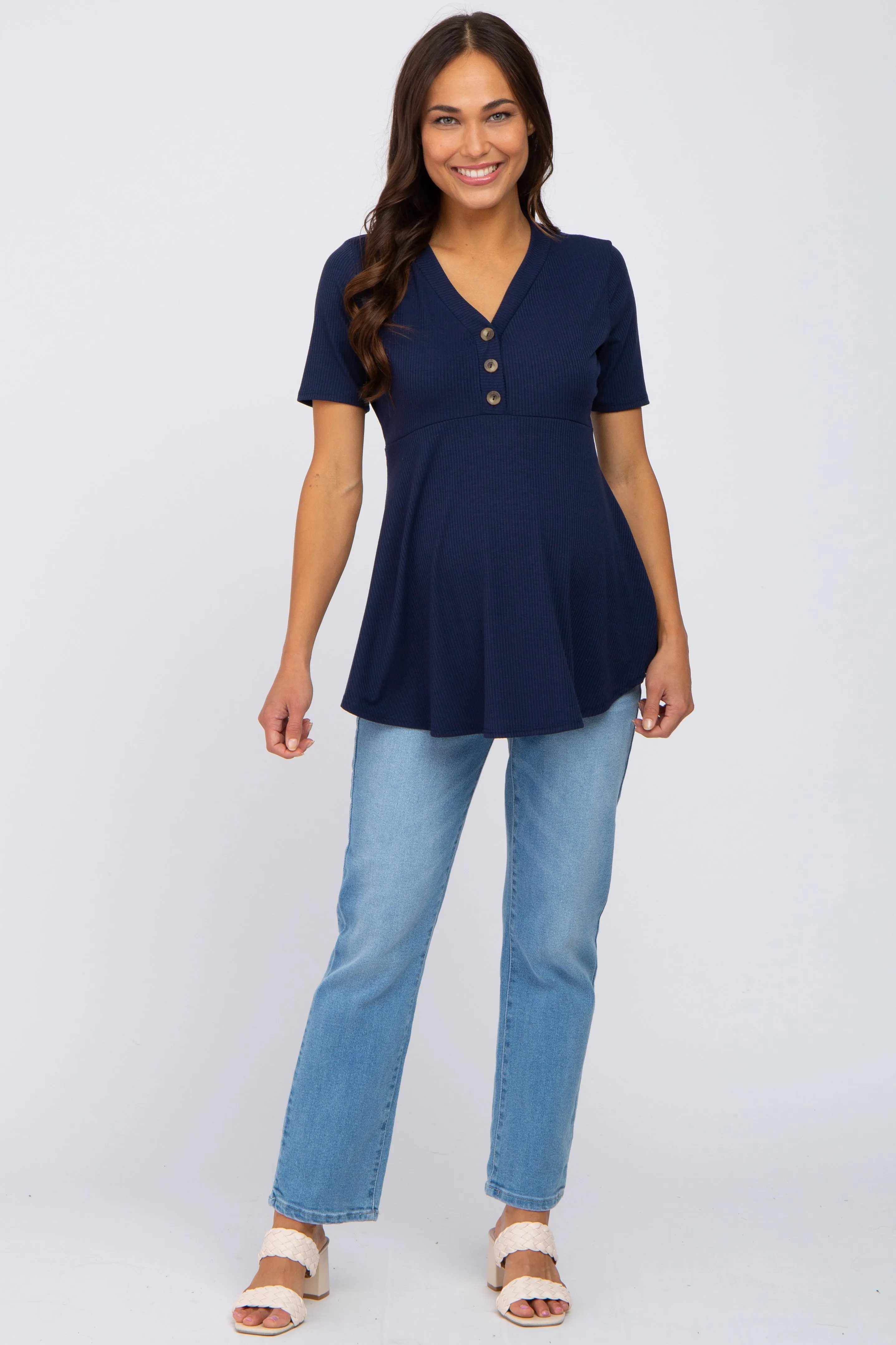 PinkBlush Navy Ribbed Button Accent Maternity Blouse sold by Pinkblush product image thumbnail 4