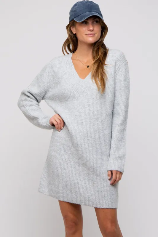 Heather Grey V-Neck Oversized Sweater Dress sold by Pinkblush