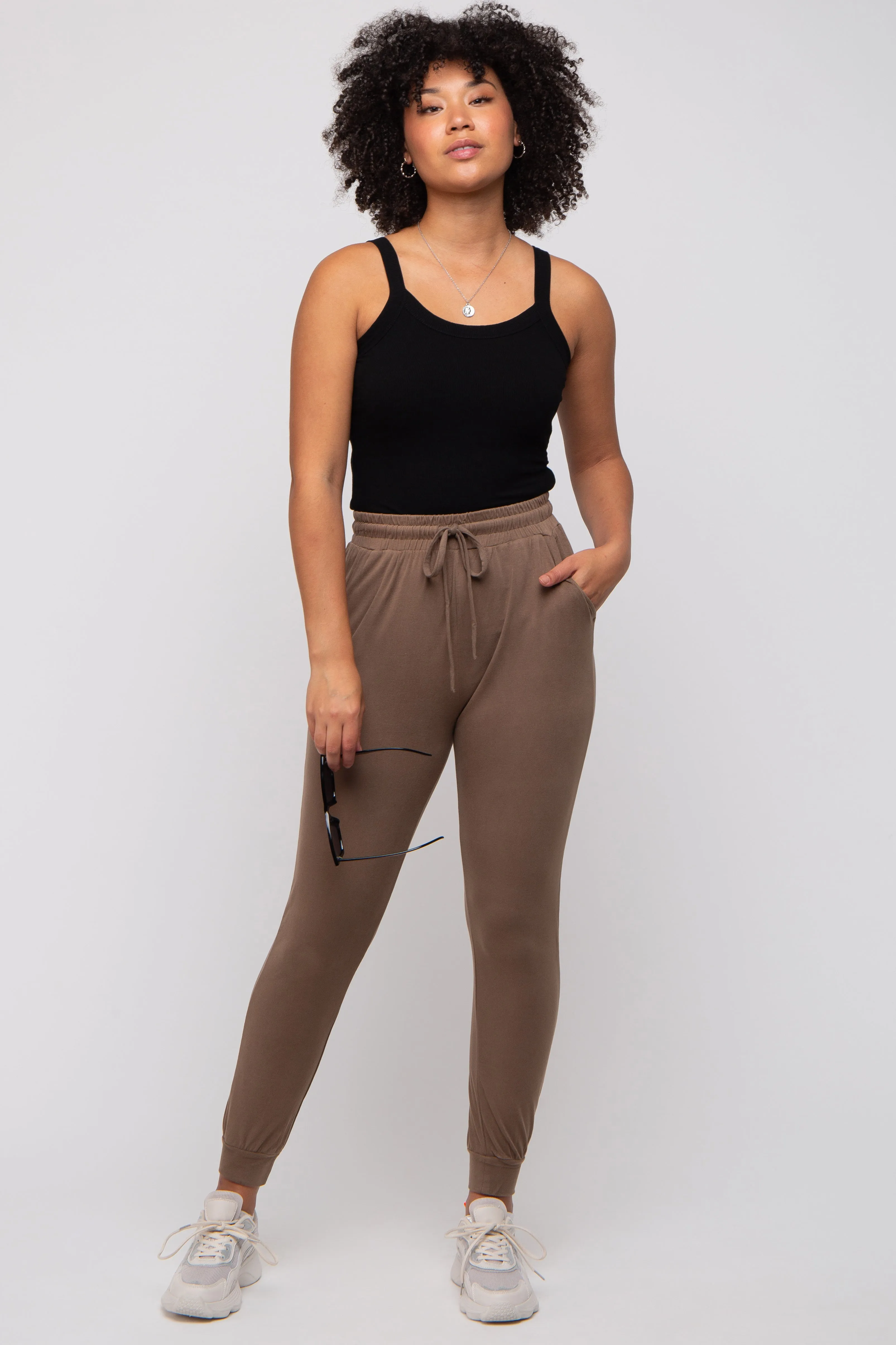 Mocha Ultra Soft Knit Drawstring Joggers sold by Pinkblush product image thumbnail 5