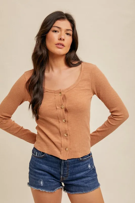 Desert Sand Boat Neck Rib Cardigan sold by Pinkblush