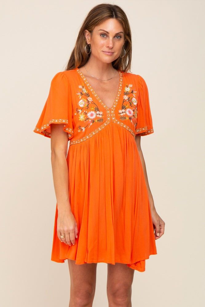 Orange Embroidered V-Neck Maternity Dress sold by Pinkblush product image thumbnail 5