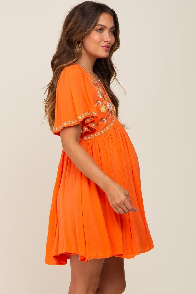 Orange Embroidered V-Neck Maternity Dress sold by Pinkblush product image thumbnail 2