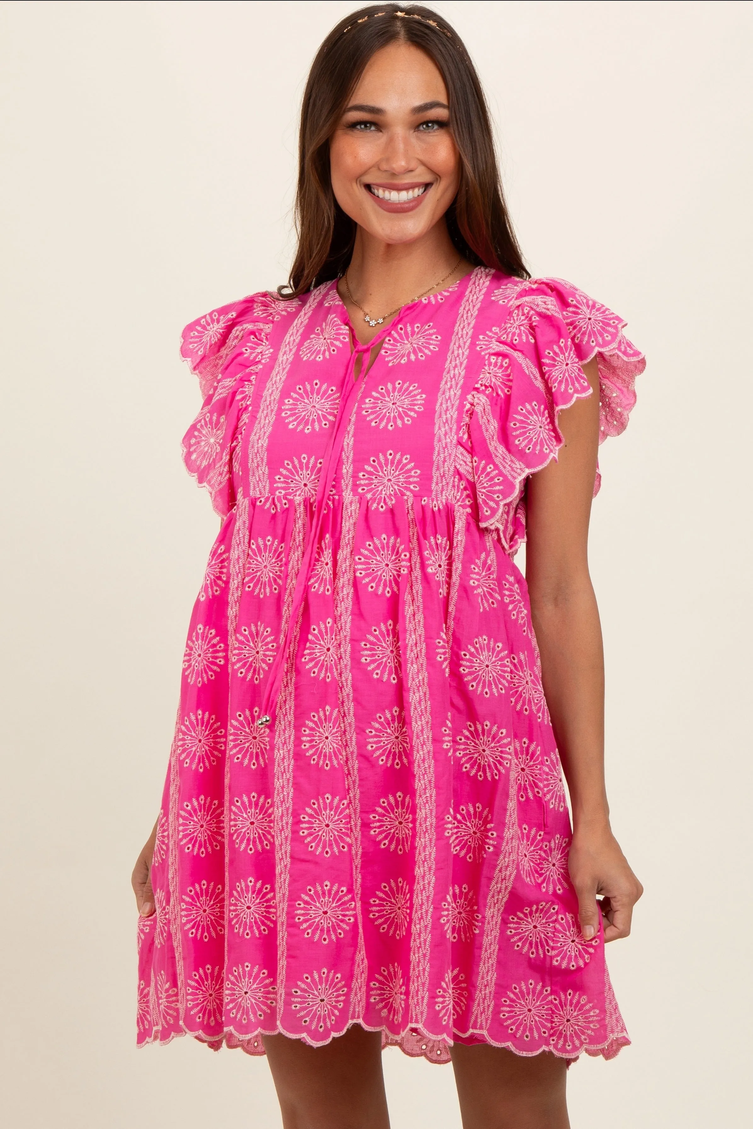 Pink Embroidered Flutter Sleeve Maternity Dress sold by Pinkblush