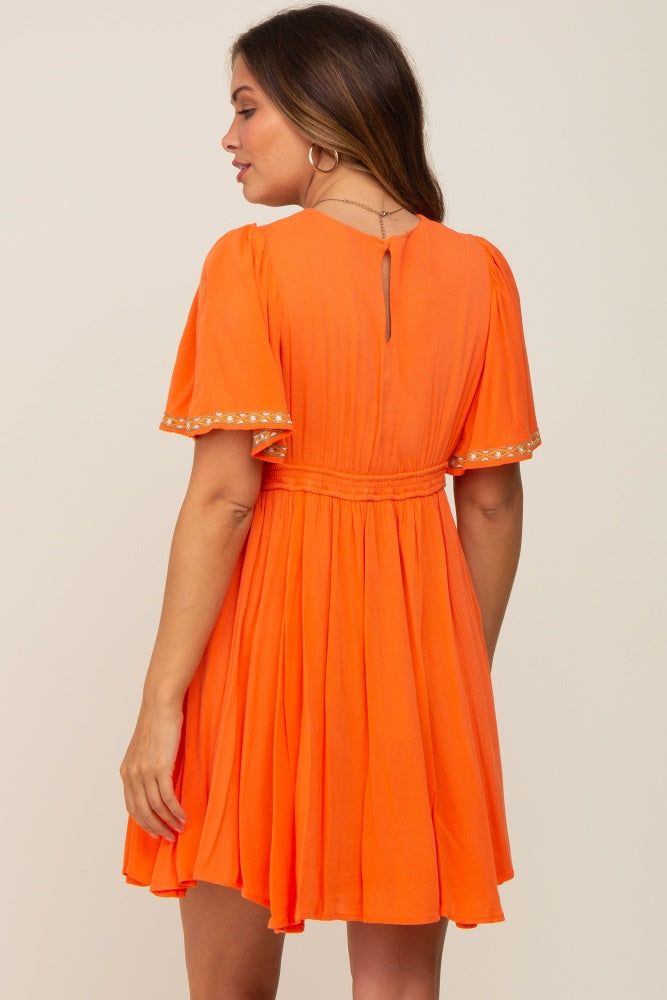 Orange Embroidered V-Neck Maternity Dress sold by Pinkblush product image thumbnail 3