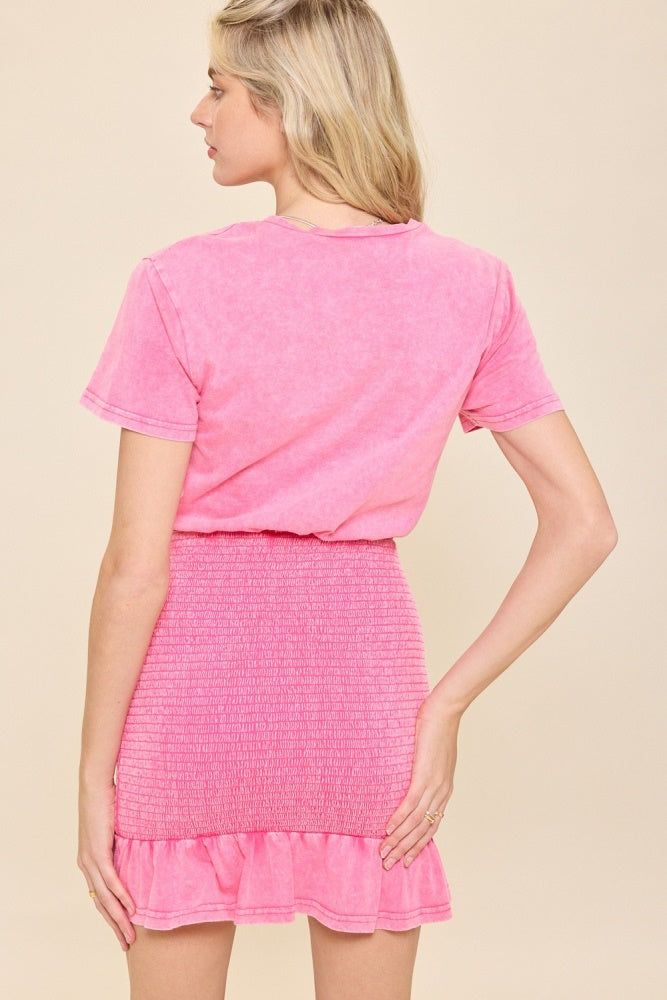 Pink Washed T-Shirt Dress With Smocked Skirt sold by Pinkblush product image thumbnail 3