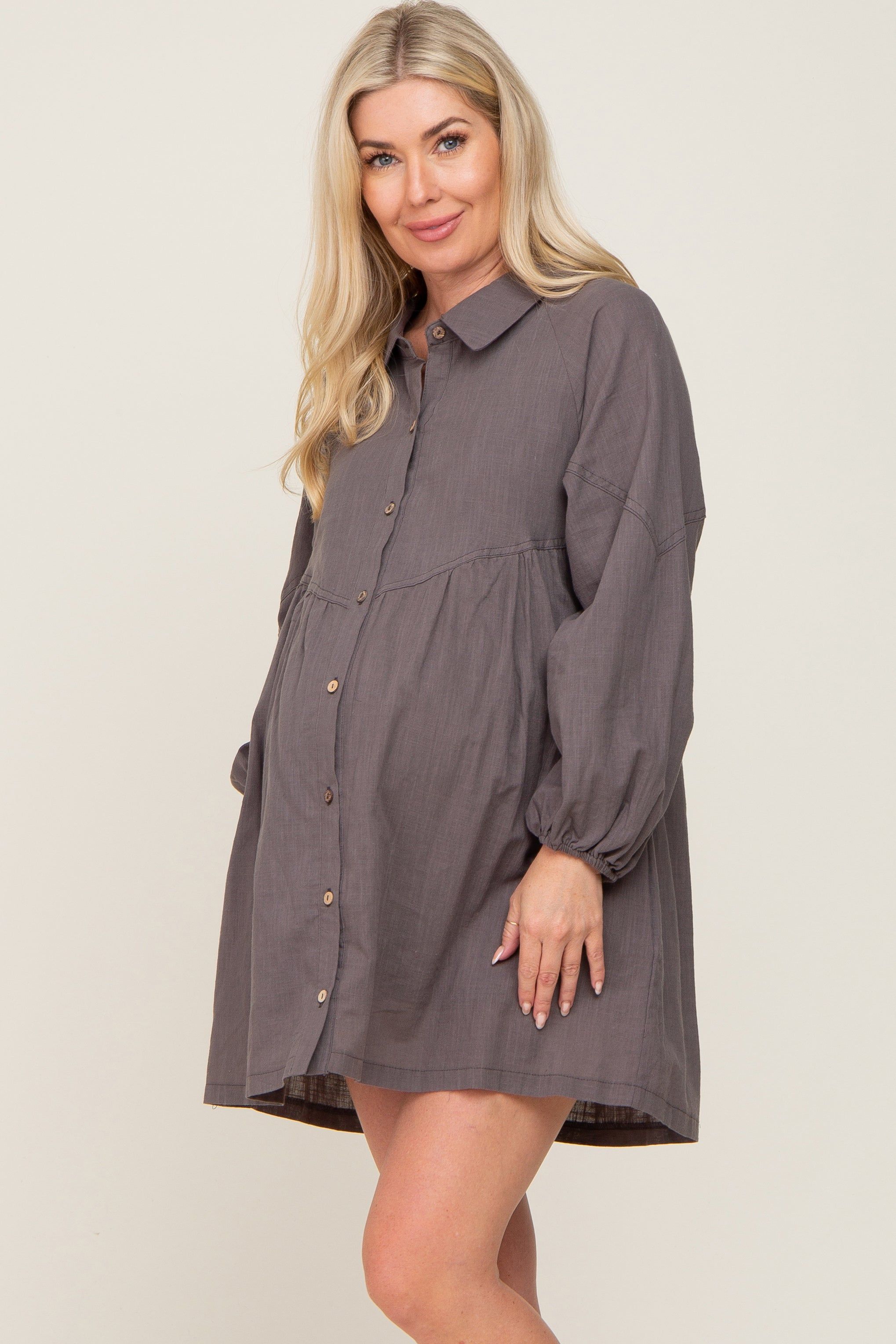 Charcoal Button Down Maternity Mini Dress sold by Pinkblush product image thumbnail 2