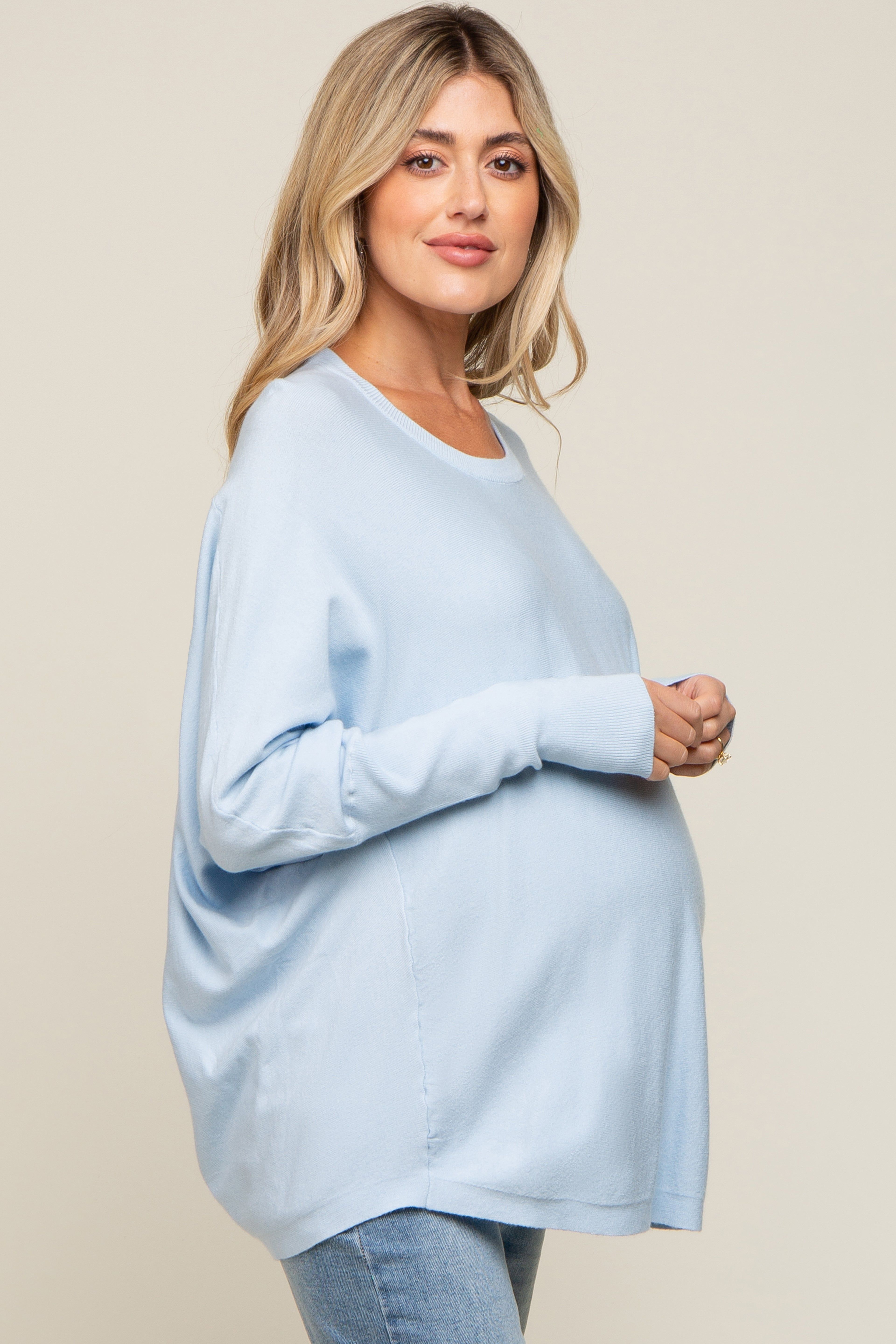 Light Blue Knit Long Dolman Sleeve Maternity Top sold by Pinkblush product image thumbnail 3