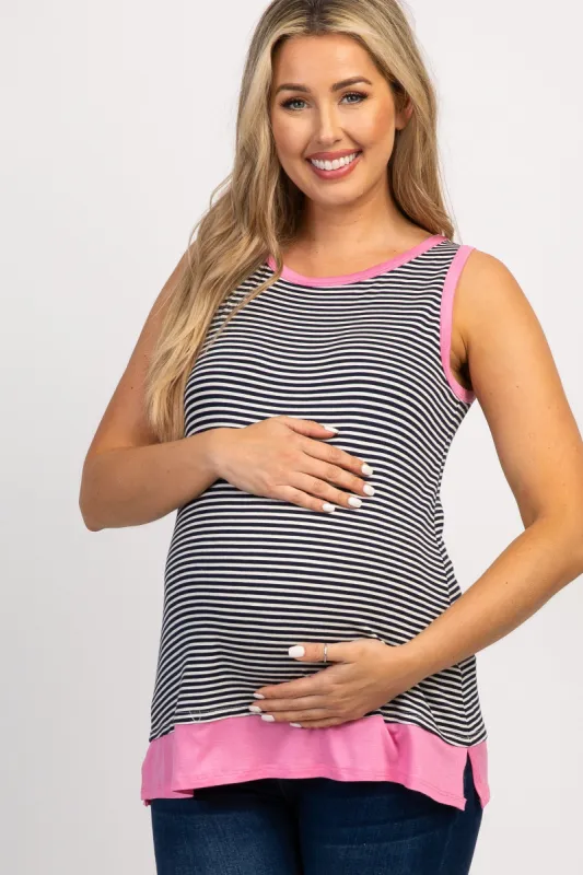 Navy Blue Striped Colorblock Maternity Tank Top sold by Pinkblush