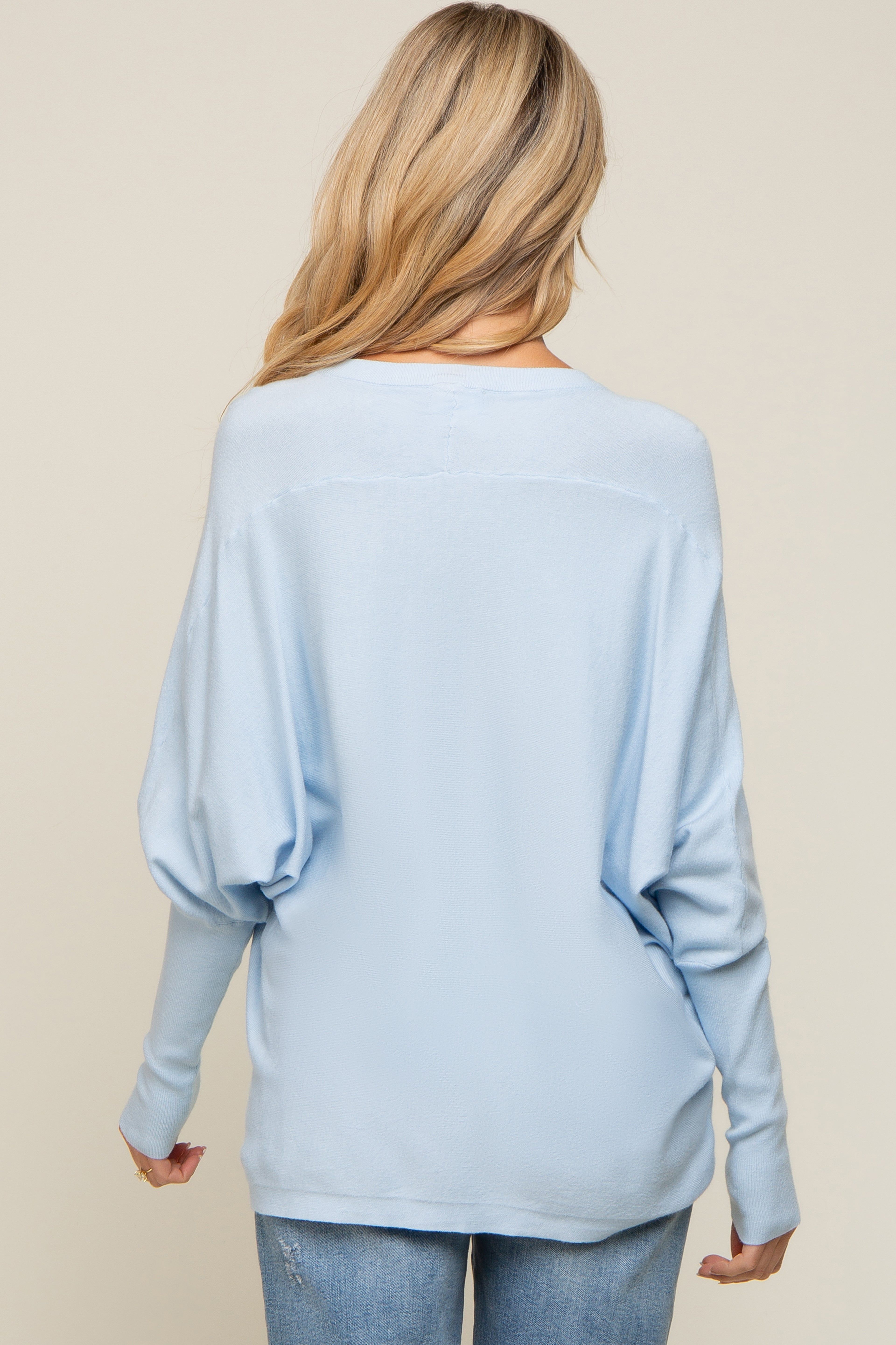 Light Blue Knit Long Dolman Sleeve Maternity Top sold by Pinkblush product image thumbnail 4