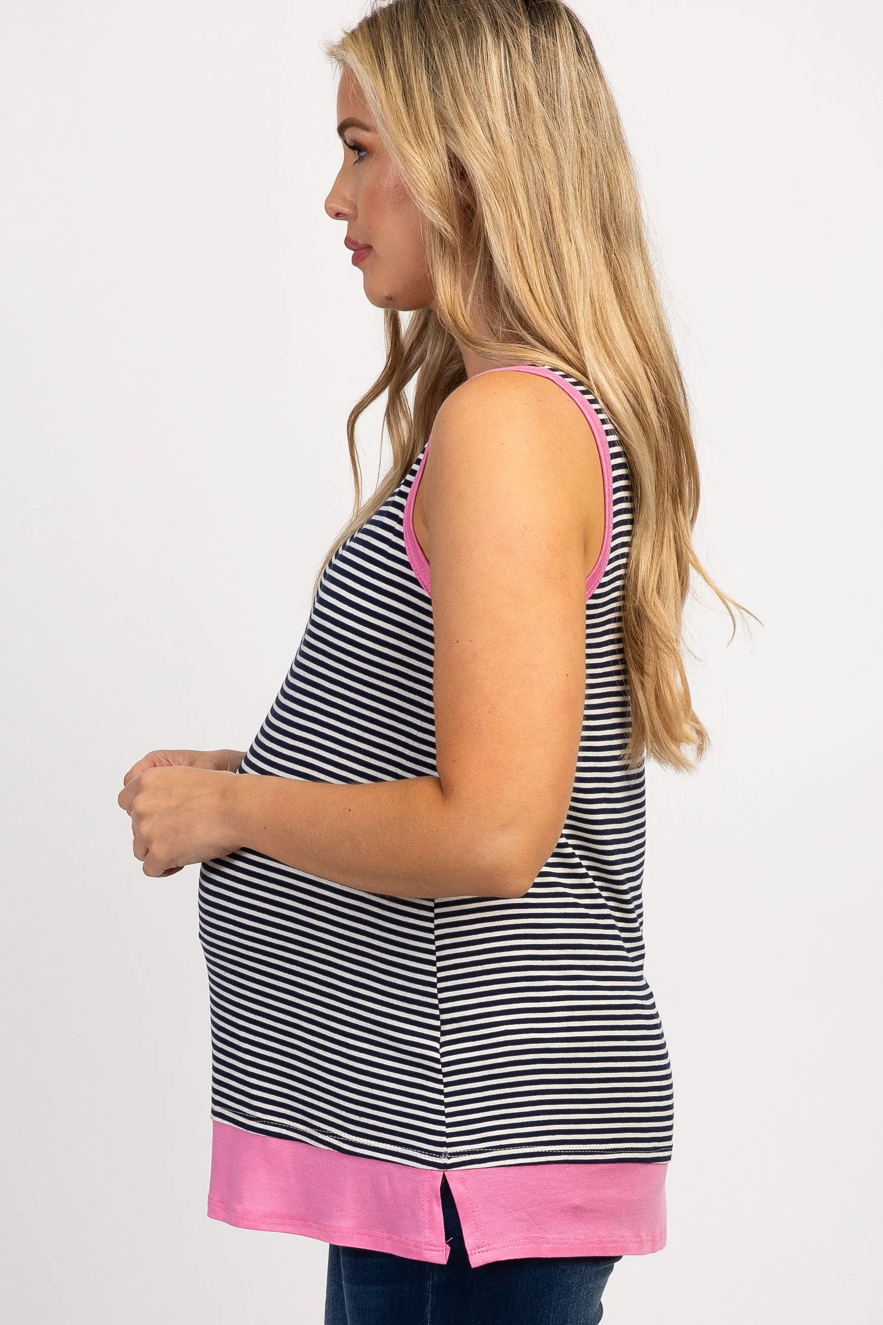 Navy Blue Striped Colorblock Maternity Tank Top sold by Pinkblush product image thumbnail 2