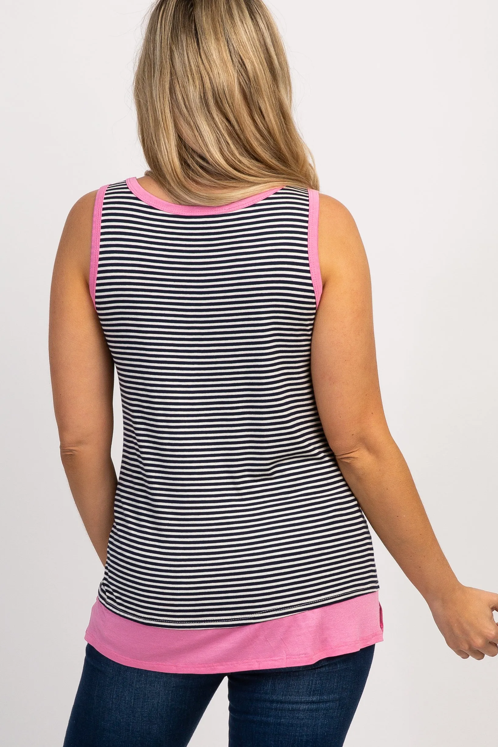 Navy Blue Striped Colorblock Maternity Tank Top sold by Pinkblush product image thumbnail 3