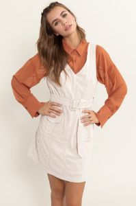 Off White Corduroy Belted Mini Dress sold by Pinkblush