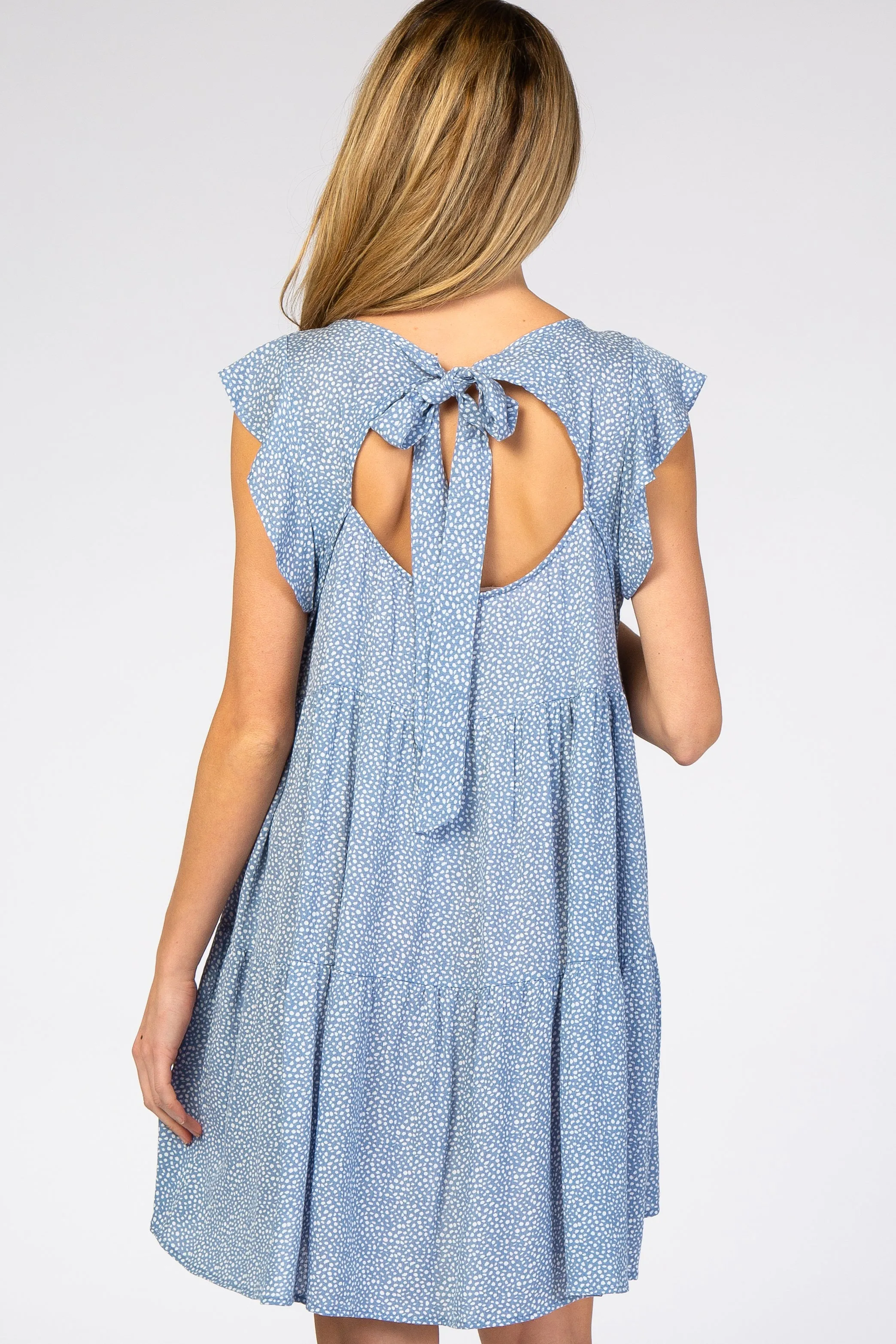 Blue Dotted Ruffle Sleeve Back Cutout Maternity Dress sold by Pinkblush product image thumbnail 3